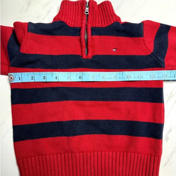 Tommy Hilfiger 1/4 Zip Youth Long Sleeve Sweater Size 4 Red with Black Stripes - Picture 8 of 8